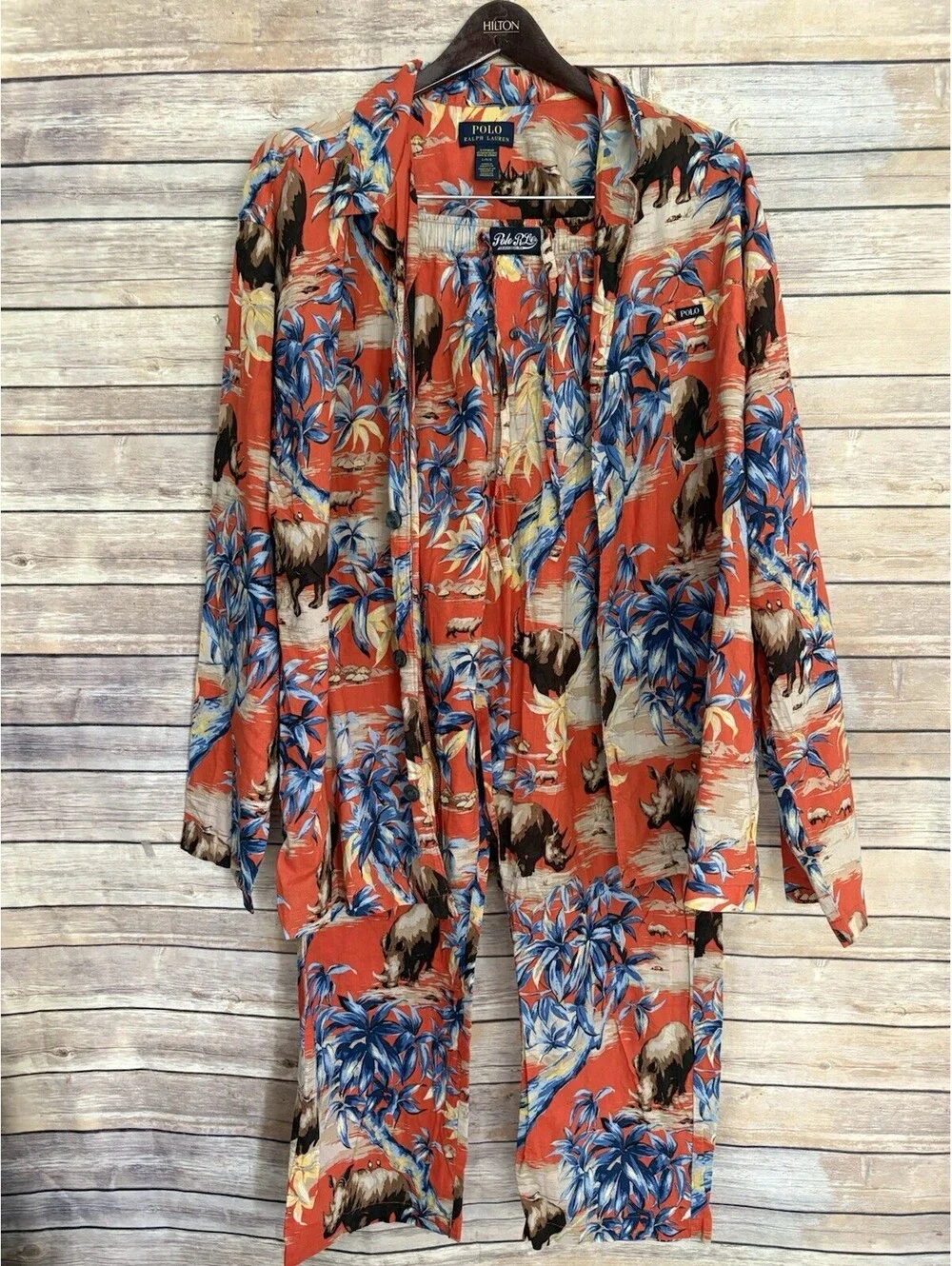 Polo Ralph Lauren Orange Floral & Rhino Graphic 2-Piece Lounge Pajama Set Large